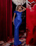 LUMI Velvet Architectural High-Slit Column Dress